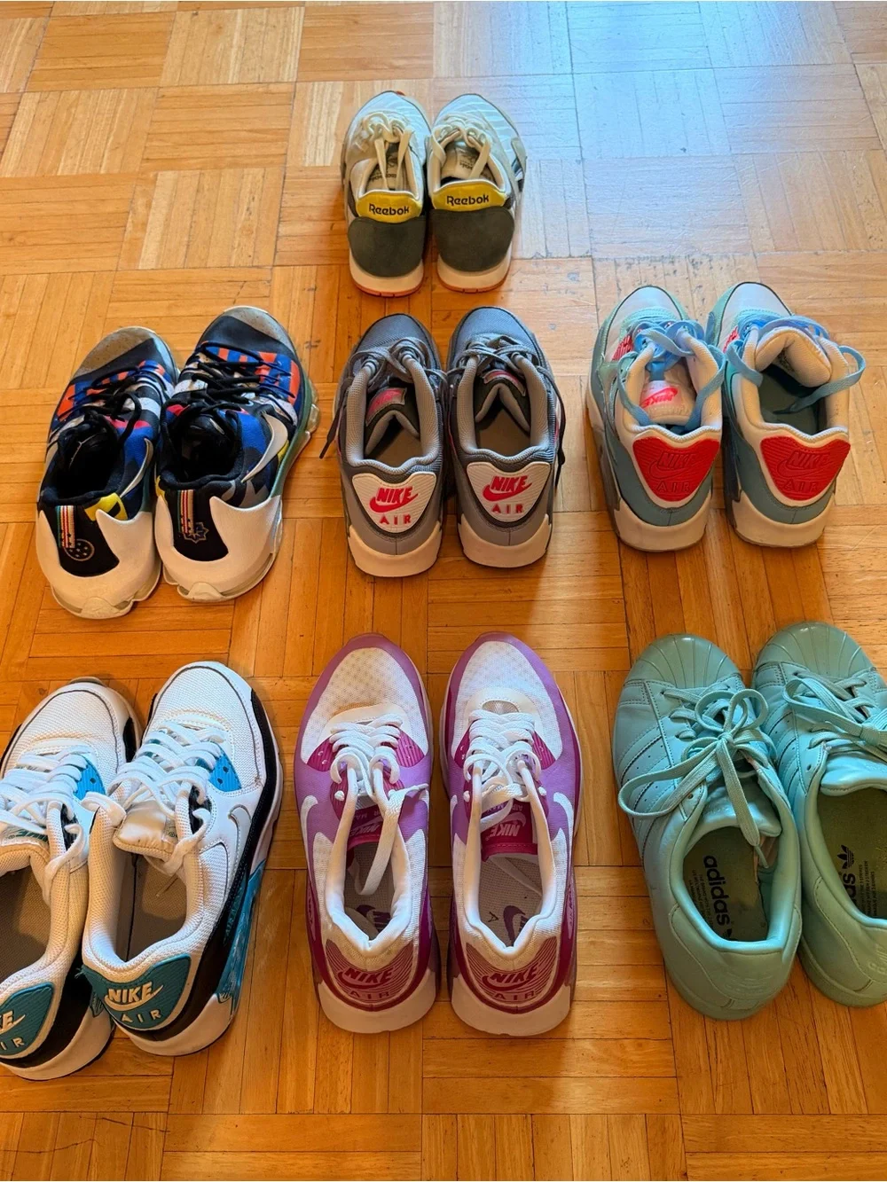 Bundle of 7 pairs of youth sneakers in fair condition